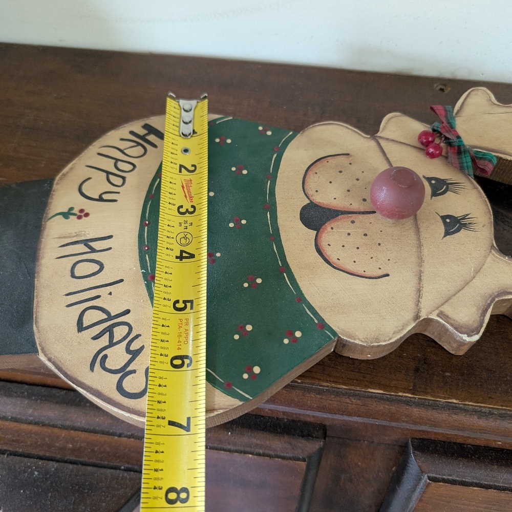 Festive Wooden Reindeer Happy Holidays Hanging Decor Vintage Rustic Christmas - Picture 7 of 7